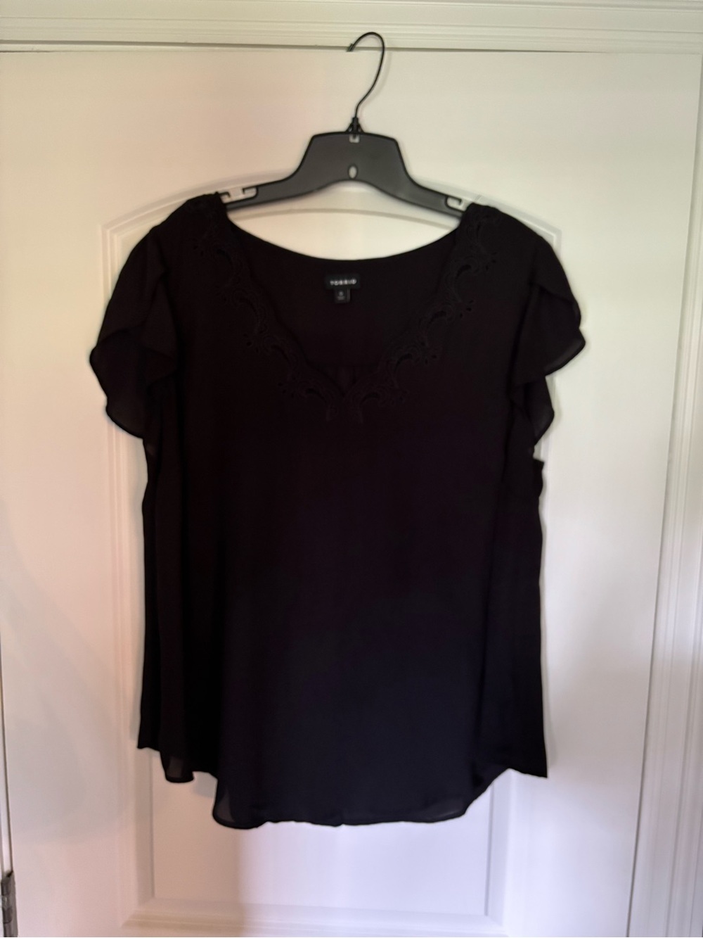 Black Flutter Sleeve V-Neck Top